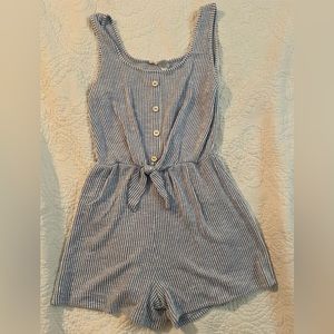 Juniors blue and white striped romper size large
